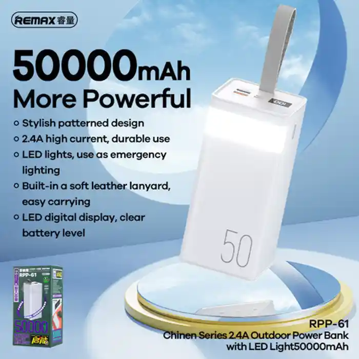REMAX RPP-61 50000mAh Power Bank Chinen Series 2.4A Outdoor Power Bank With LED Light